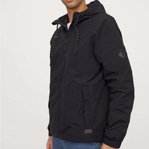 H&M Charcoal Grey Zip-Up Windbreaker Jacket With Hood